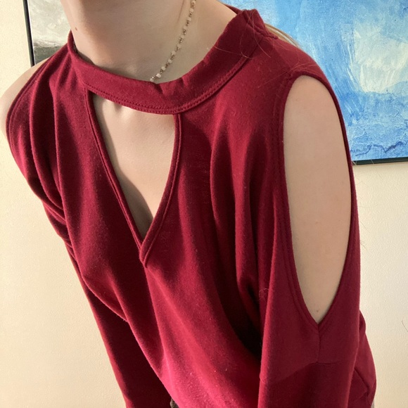 Charolette Russe Red Long Sleeve Top with Cut-Outs - Picture 1 of 4